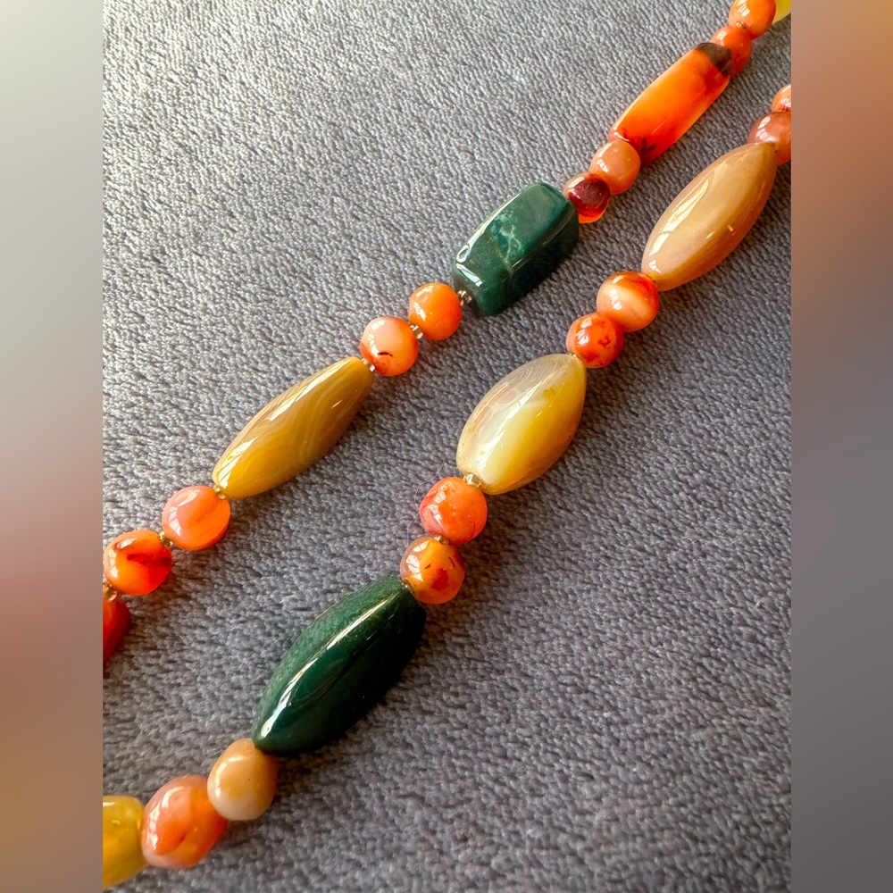 Long Gemstone necklace and bracelet set! Agate, bloodstone and carnelian stones!